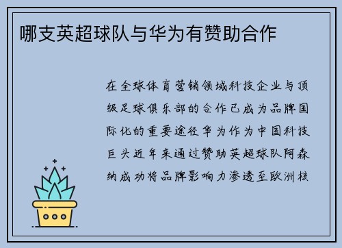 哪支英超球队与华为有赞助合作
